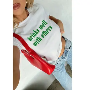 Funny St Patrick's Day Baby Tee, Y2K St Paddys Crop Top, Vintage 90S Womens Retro Shirt, Funny Irish T-Shirt, Drinks Well With Others