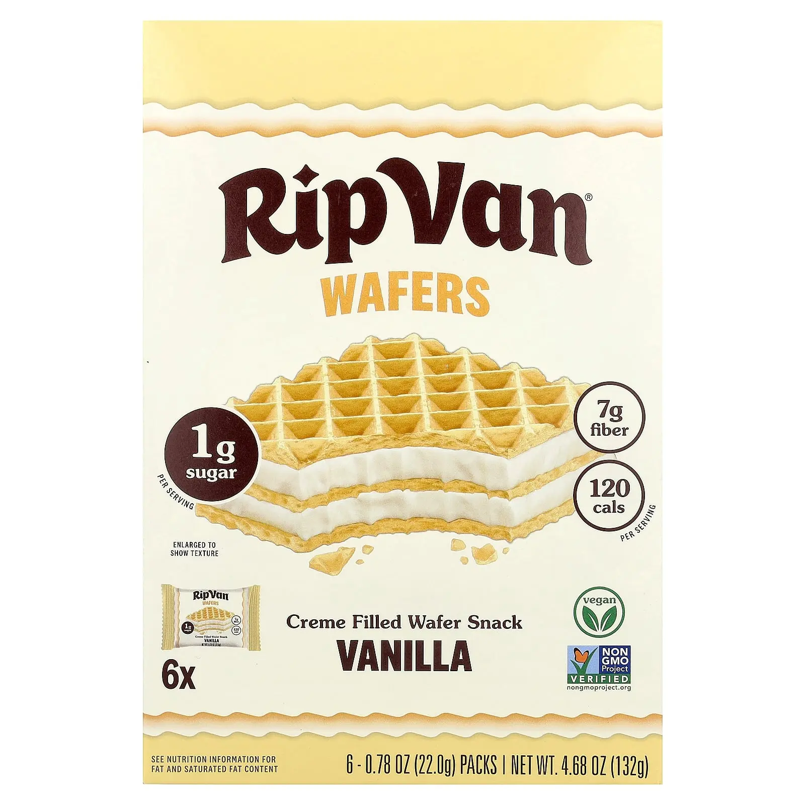 Rip Van Wafels Creme Filled Wafer Snack, Vanilla, 6 Pack, 0.78 oz (22 g) Each