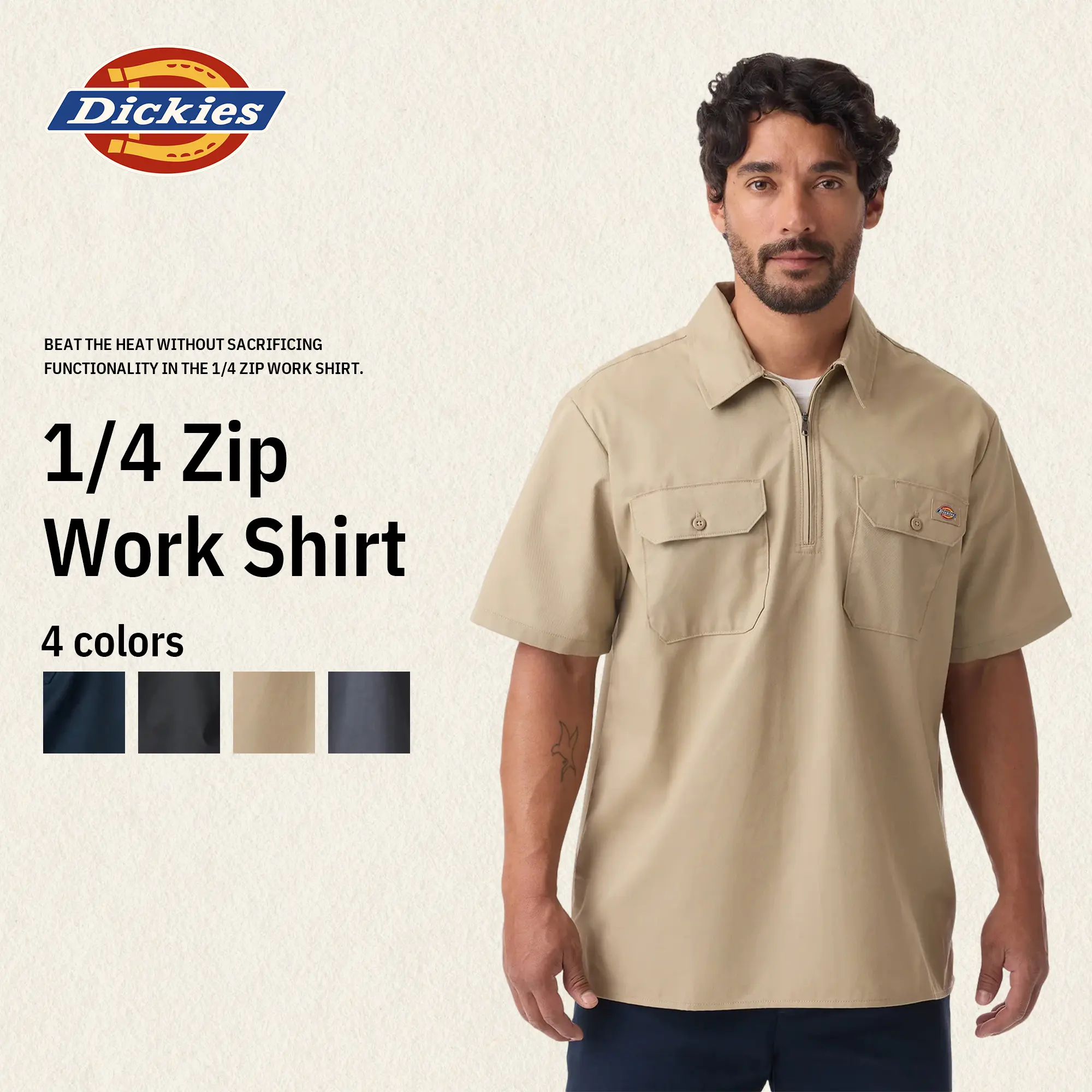 Dickies 1/4 Zip Work Shirt,Relaxed fit,Stay cool,Workwear Style