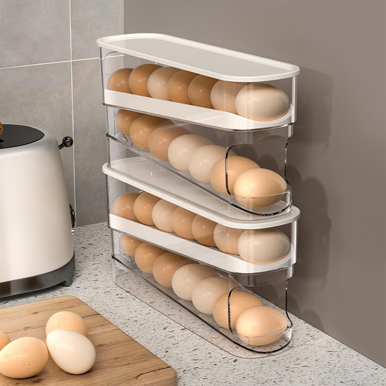 Auto Rolling Fridge Egg Organizer, Space Saving Eggs Dispenser for Refrigerator Storager, Home Egg Holder