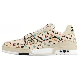 Unisex Low-Top Trainers in Beige, Classic Casual Lace-Up Sneakers with Leather & Mesh Upper for Everyday Streetwear, Casual Trainer Shoes, Classic Casual Shoes