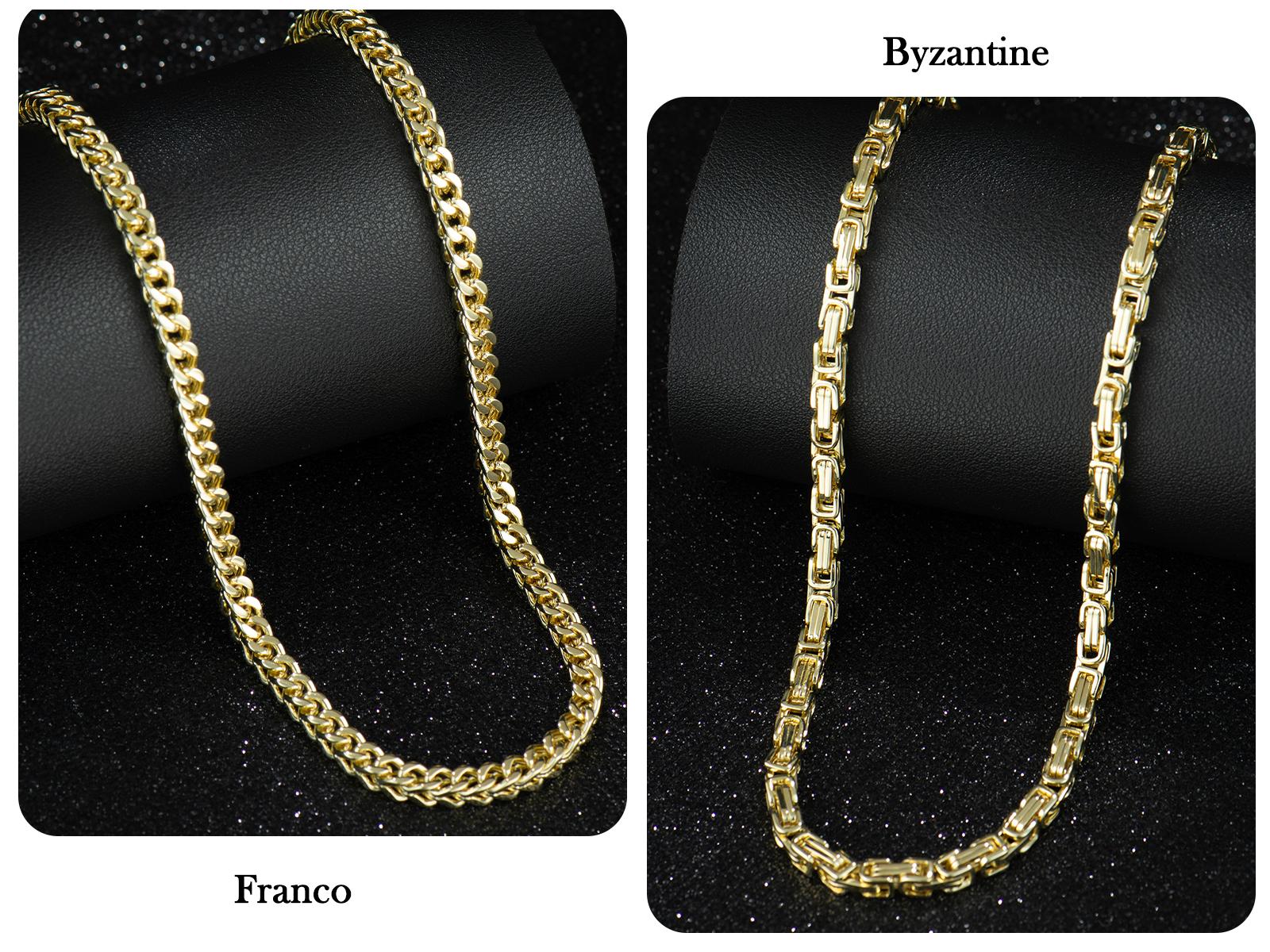 Holylegend 14K Real Gold-Plated Rope, Figaro, Miami, Cuban, Byzatine, Franco Necklace Chain 24 Inches Long,Tarnish-Free, 8mm/10mm Width, Secure Clasp