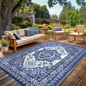 Retro Print Outdoor Rug Double-Sided Garden Decor Large Size Plastic Straw Woven Patio Rug Washable and Foldable for Balconies Beaches Picnics and RVs camping rug