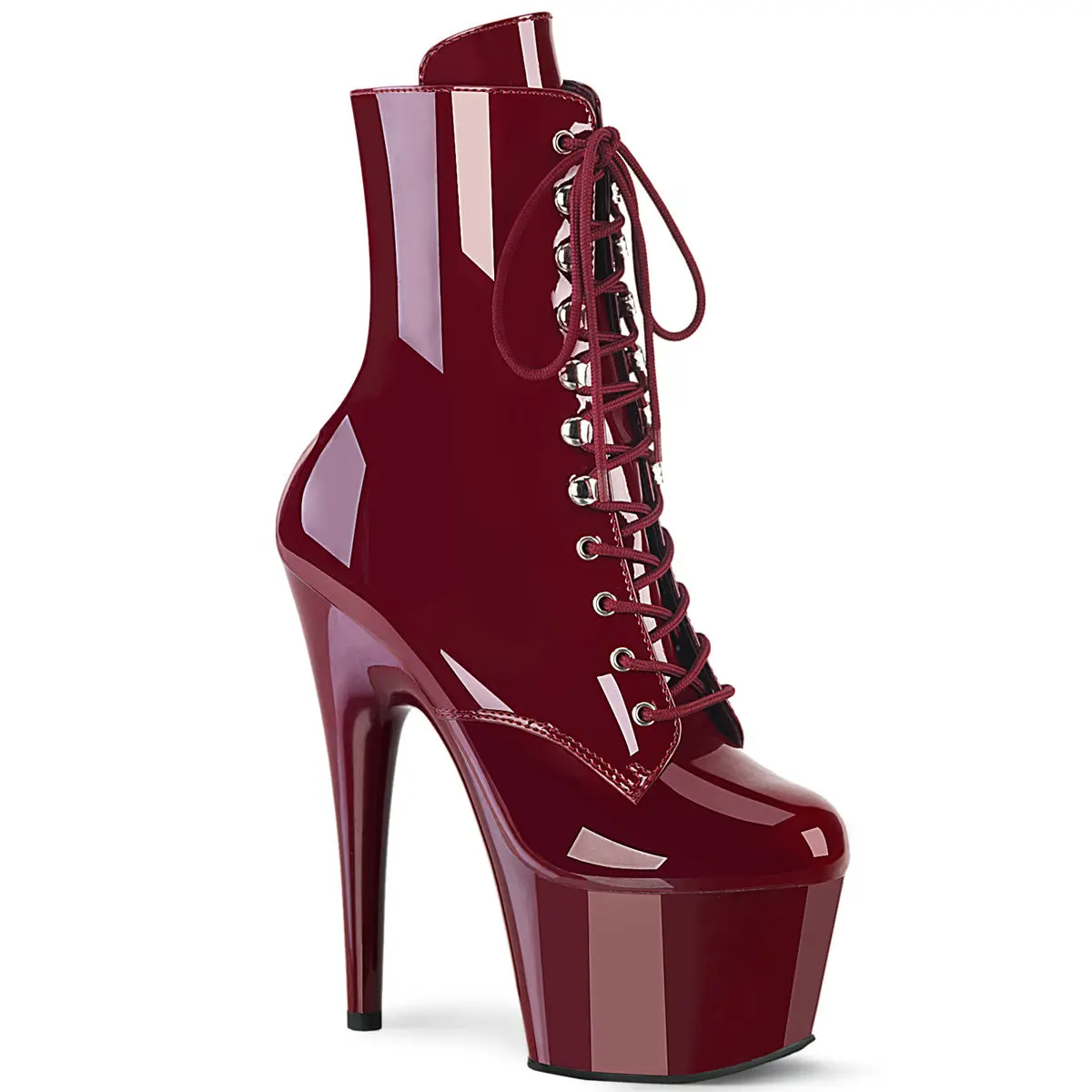 Pleaser Adore-1020 Women's Patent Platform Ankle Boots, Lace-Up with Side Zip, 7" Stiletto Heel for Evening & Dance, Shoe, Footwear