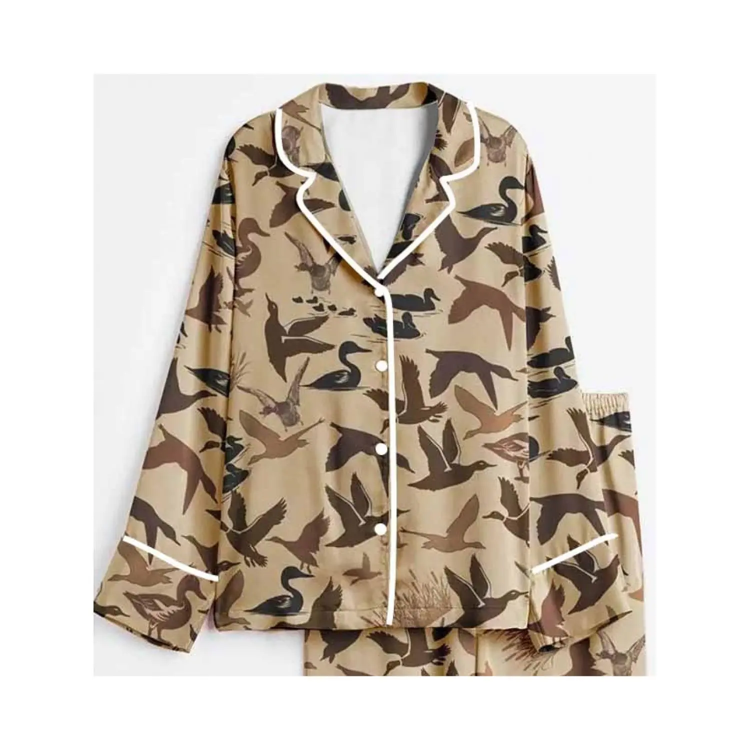 Ladies' Duck Print Hunting Camouflage Pajama Set - Cozy Sleepwear
