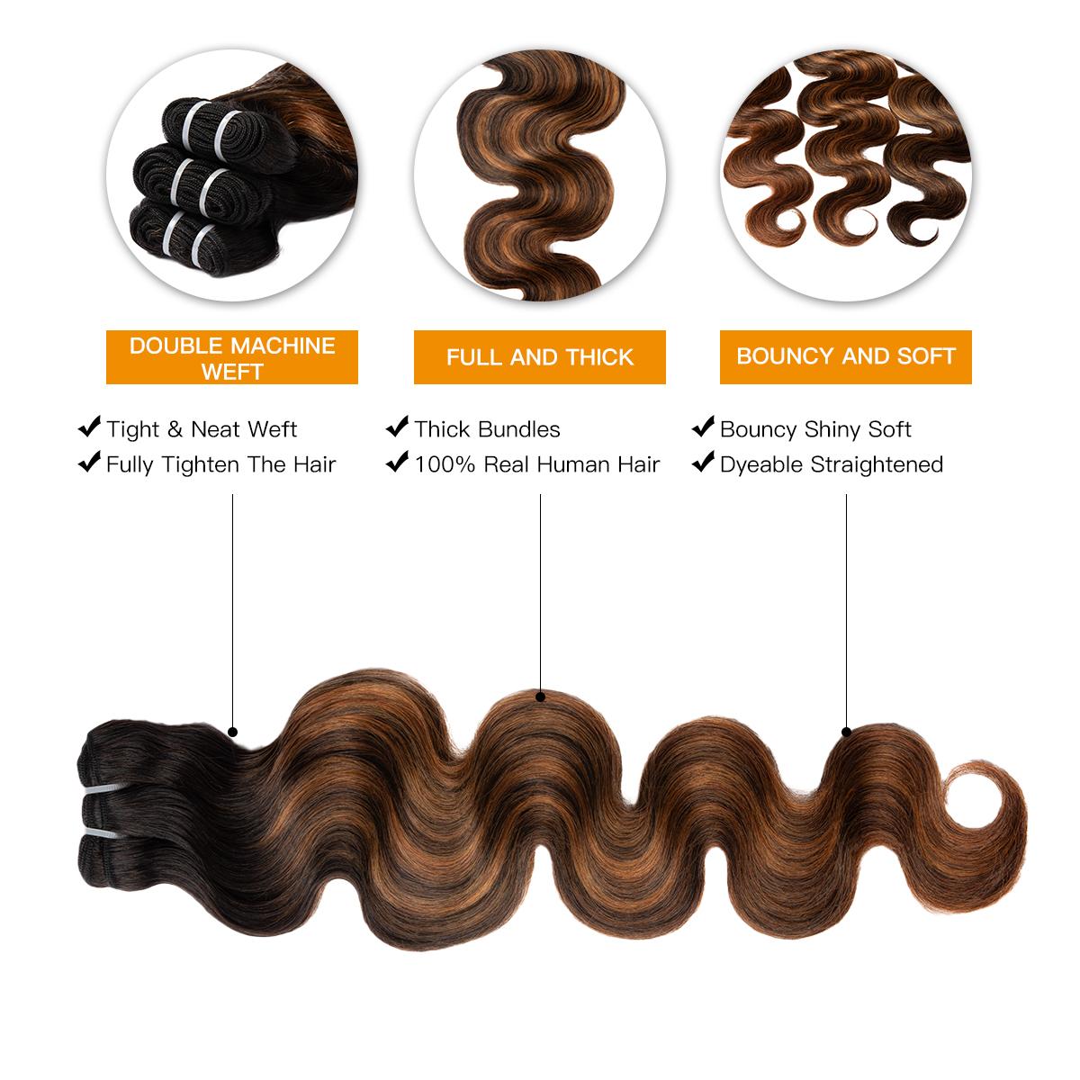 [Wequeen] #T1B/P4/27 Highlight Hair Bundles Brazilian Colored 100% Human Hair #FB30 Body Wave Straight Quick Weave Sew in/Glue in Budget Friendly 10A