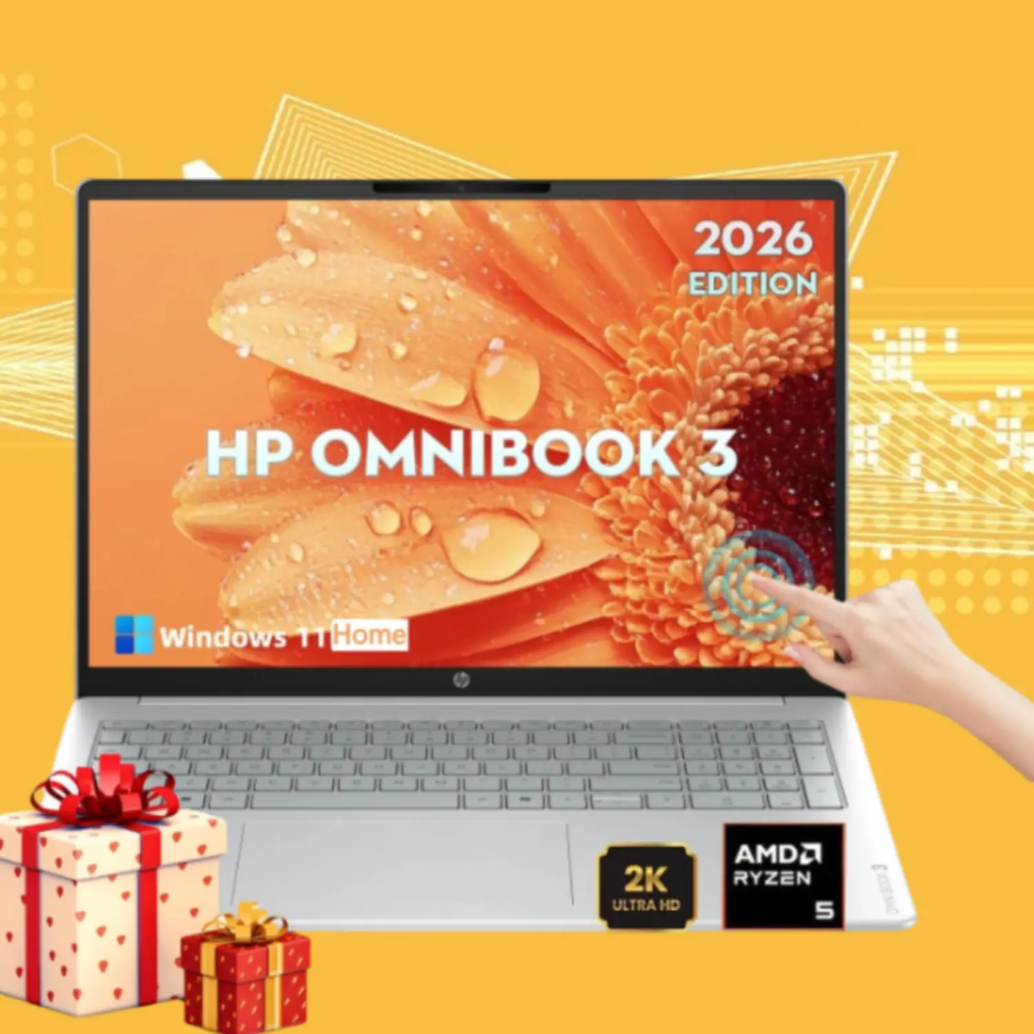 HP OmniBook d1523 2026 Edition 2-in-1 Laptop, 16'' 2K IPS Touchscreen, AMD Ryzen 5 40, Up to 8GB RAM, 512GB SSD, Built-in Radeon 610M Graphics, FHD Camera, Copilot AI, Windows 11 Home, for Business Users