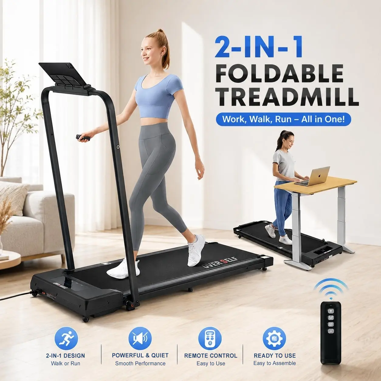 OVER SELF Walking Pad Treadmill, 6.2MPH Portable Folding Treadmill with Handlebar & Remote Controller, Flat & 3-Level Manual Incline Options for Home & Office, Under Desk Treadmill Easy Storage Home Gym Fitness Equipment Workout Gear, Summervibes