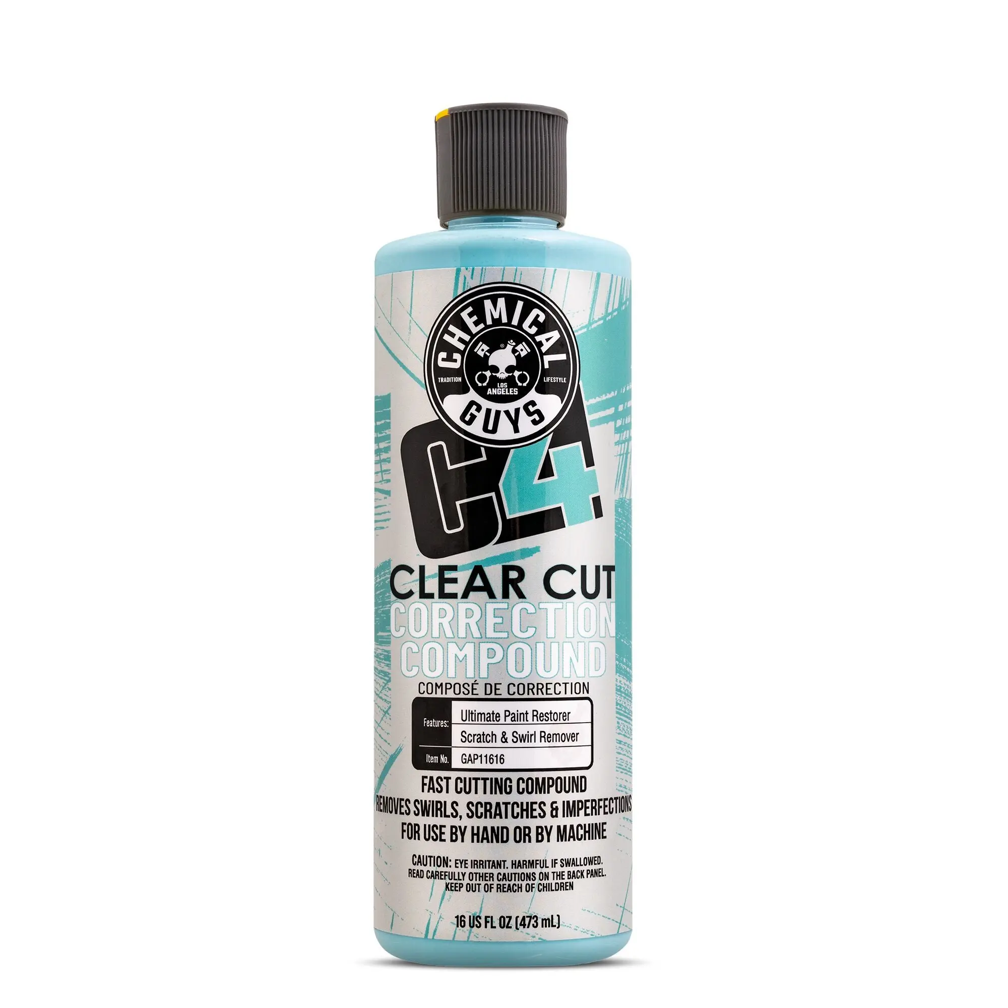 CHEMICAL GUYS C4 Clear Cut Correction Compound (16oz) - Moderately Abrasive for Medium Scratches, Water Spots, Swirls, & Etching, Fast Cutting Paint Correction, Car Scratch Repair, Scratch Repair Remover