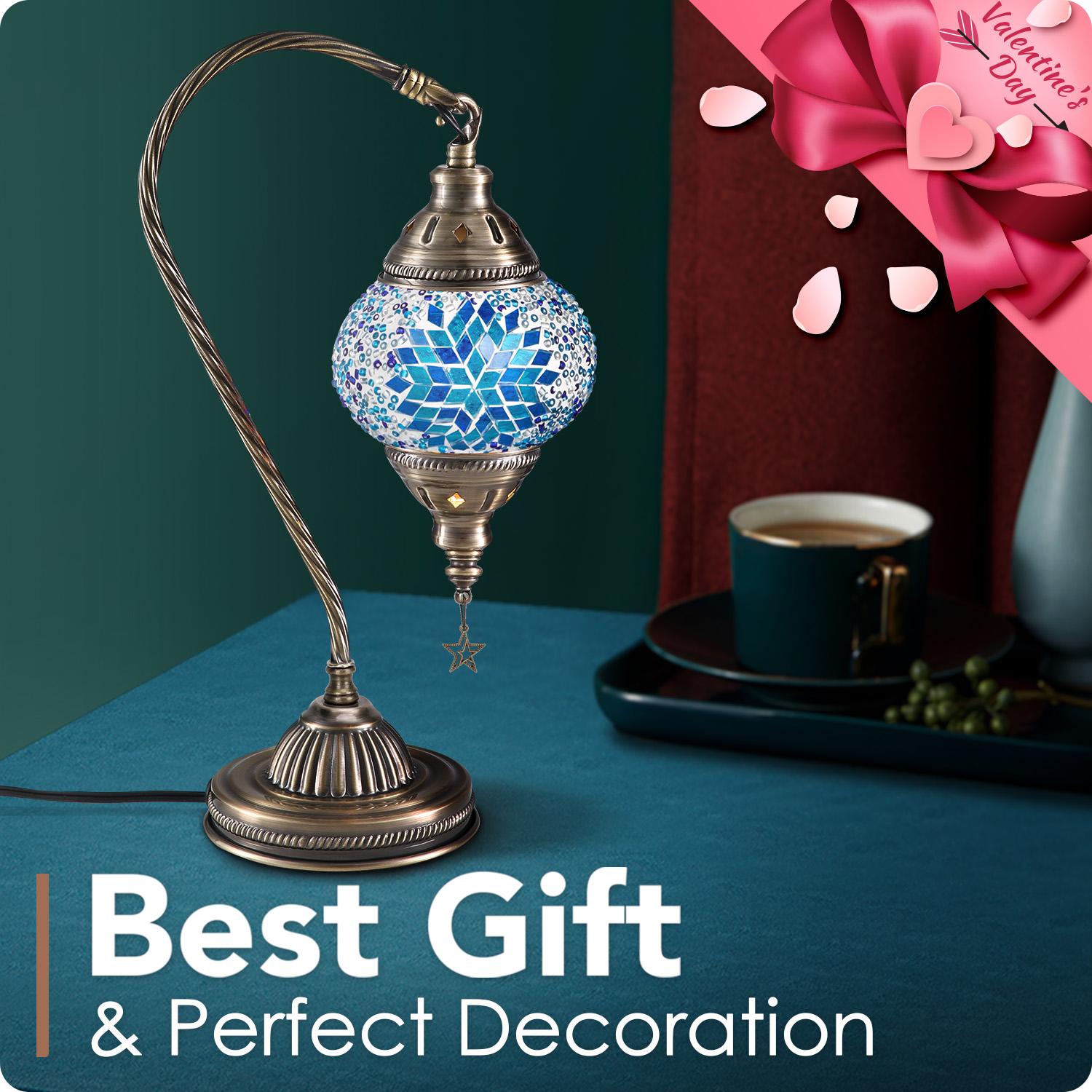 Yarra-Decor Turkish Moroccan Lamp with Bronze Base 3-Way Color Changing Handmade Swan Neck Tiffany Mosai c Glass Bedside Lamps for Bedroom (LED Bulb Included) (Colorful) Decorative Design Starry Sky Lights Mood Lighting neon signs  Valentine's Day gifts