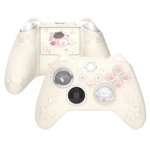PlayVital Cute Silicone Controller Skin for Xbox Series X/S - Cherry Blossoms Kitten Anti-slip Grip Protector W/Thumb Grips & Sticker - Soft Rubber Cover for Xbox Core Wireless Controller - Pink