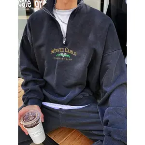 Autumn retro Half Zipper sweatshirts Daily Outdoor Casual Sweatshirts soulslike streetwear