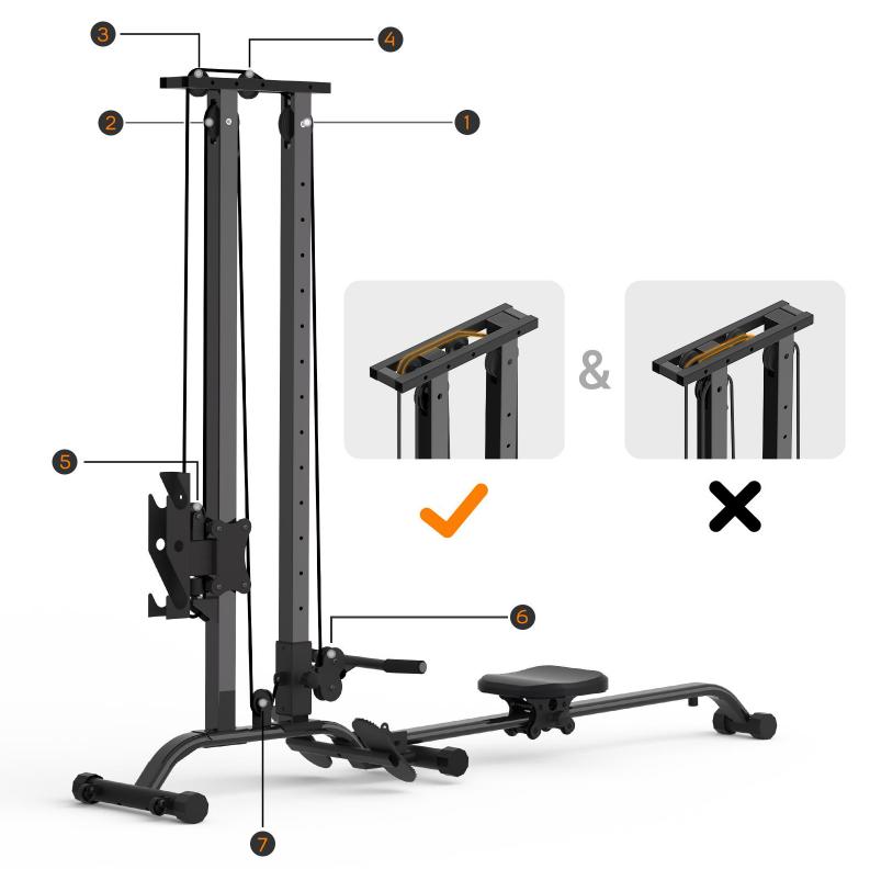 TOUSAINS Foldable Cable & Row Machine — Lat Pulldown and Seated Low Row System, 330LBS Capacity Home Gym Cable Tower with Dumbbell Clamps