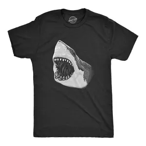 Mens Great White Shark T shirt Pearly Teeth Jaws Attacking Cool Graphic Tee Mens Funny T Shirts Cool Vintage Fashion T-Shirt Gift Classic Menswear Shark Apparel for Men Novelty Tees for Guys Black -