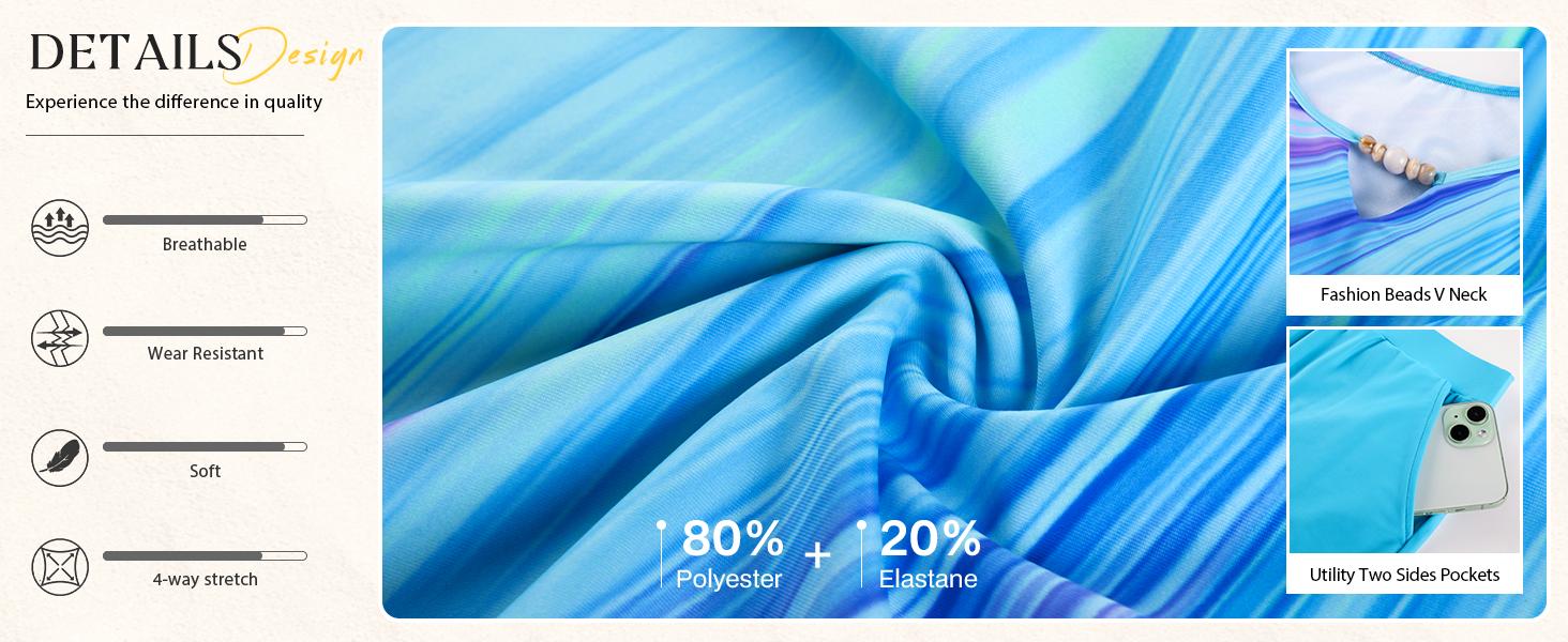 【S-2XL】Hanna Nikole Women 2 Piece Tankini Swimsuits Modest Bathing Suit Beads V Neck Swimwear with Sporty Swim Shorts Pockets