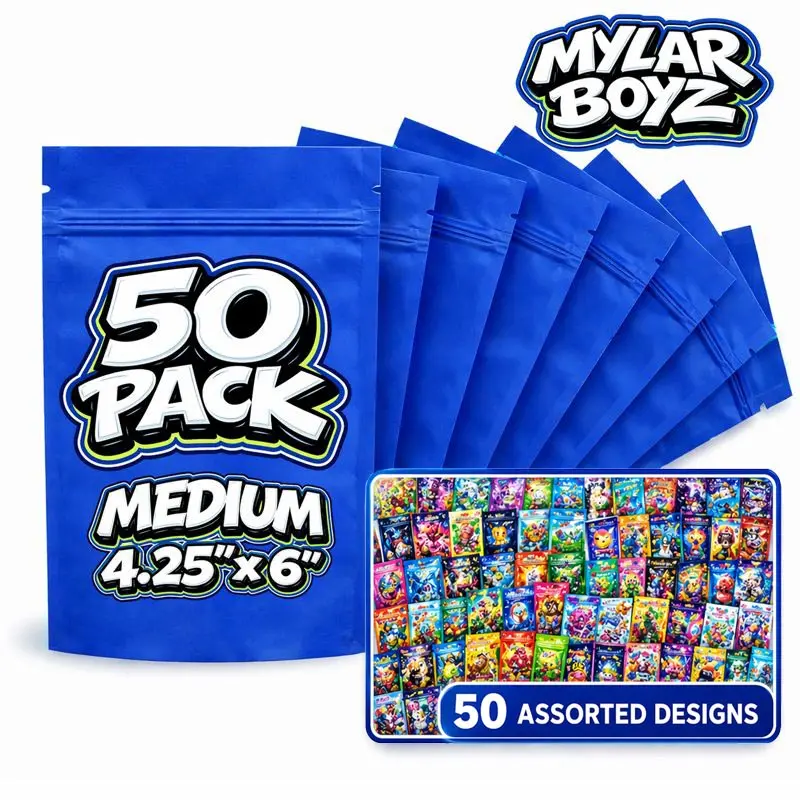 50 Pack Medium (4inx 6.25in) Zip Bags Packaging Bundle – Assorted Designs