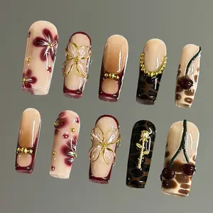NailVesta VINTAGE BLOOM – 100% Handcrafted 3D Press-On Nails | Reusable, Long-Lasting, Salon-Quality