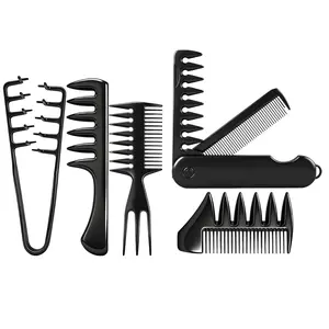 Professional Hair Styling Comb Set - 5Pcs Hair Brush Heat Resistant Combs for All Hair Types,  Salon Grade Barber Comb Kit - Wide Tooth, Rat Tail & Folding Comb for Men Women, Perfect for Detangling & Styling curl defining brush grip