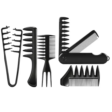 DUAIU Men's 5-in-1 Textured Hair Styling Comb Set - Salon-Quality Barbershop Tool Kit with Wide Tooth, Rat Tail, Dual-Side Combs, Detangler Attachment, Folding Heat-Free Styler, All-Hair Friendly Haircare Accessory for Smooth Straight, Curly, Wavy Results