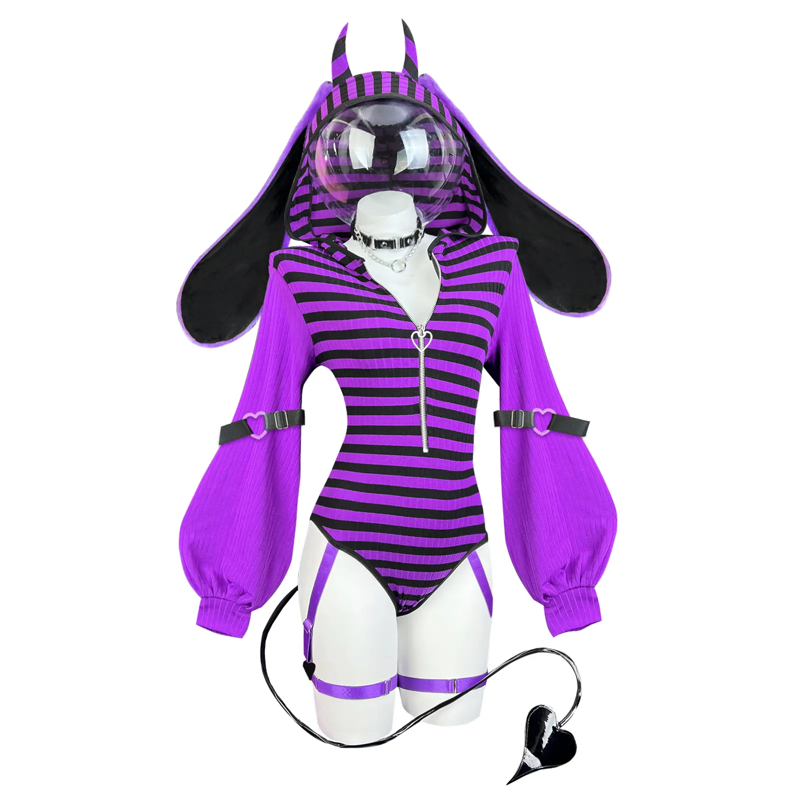 Koruraclub Demon Bunny KO127 Cosplay Suit - Women's Sexy Devil Bunny Bodysuit & Bikini Outfit, Breathable Fabric Twist Style Clothes for Summer, Statement, Playful, Polyester