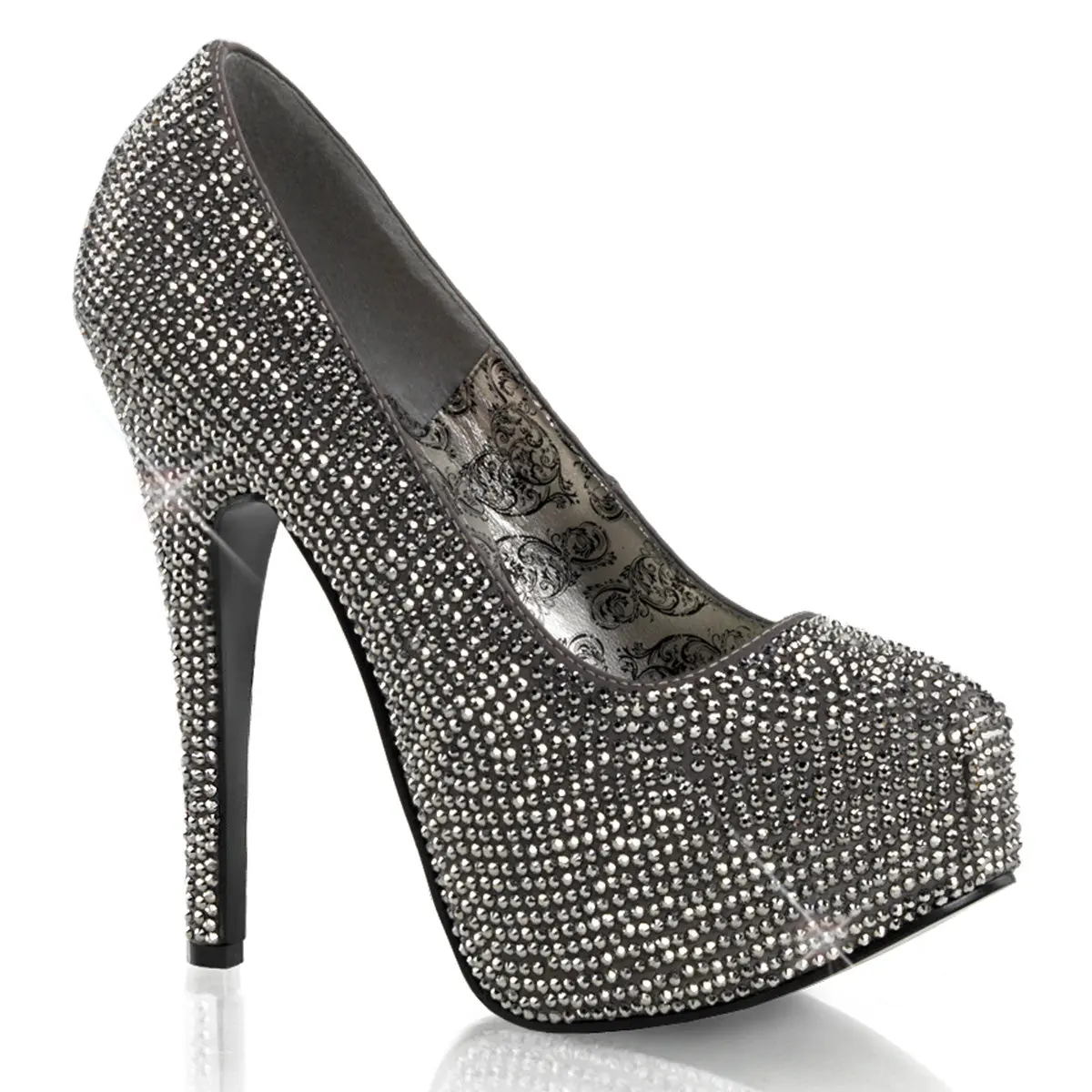 Women's Glittering Stiletto Pumps, Elegant Rhinestone High Heels with a 5.75" Heel and Concealed Platform, Stiletto Heeled Pumps, Burlesque, Hidden Platform, Platform Heels