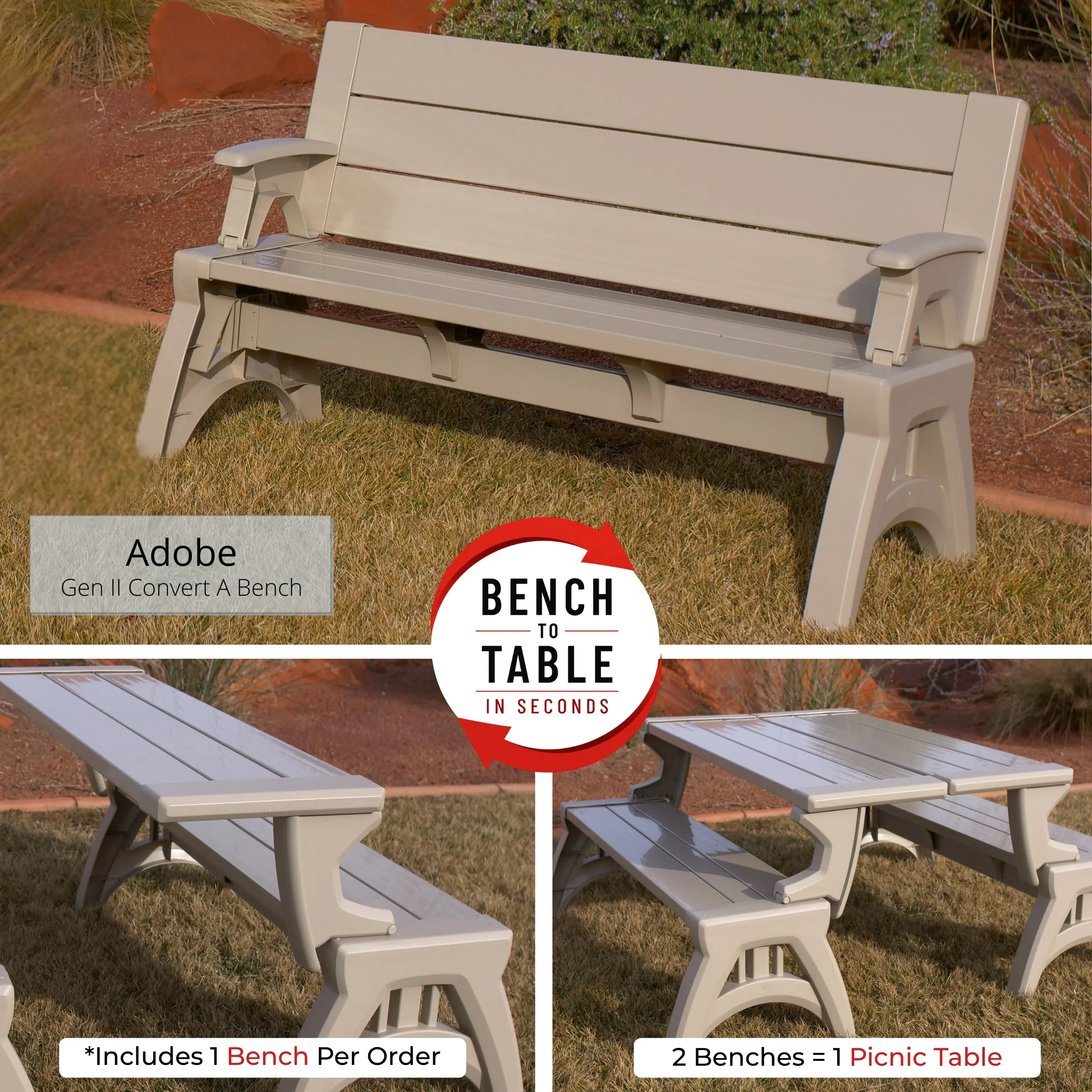 Convert A Bench Gen II XL Designer Series 2-in-1 Outdoor Convertible Bench to Picnic Table | Space-Saving, Weather-Resistant Patio Furniture for Yard, Deck, Garden | Easy Assembly & Durable - 1 Bench/Order