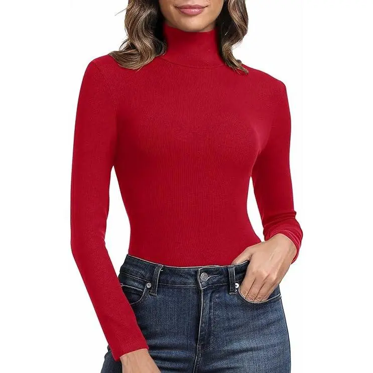 Urvicor Women's Long Sleeve Mock Neck Top Burgundy Size Small