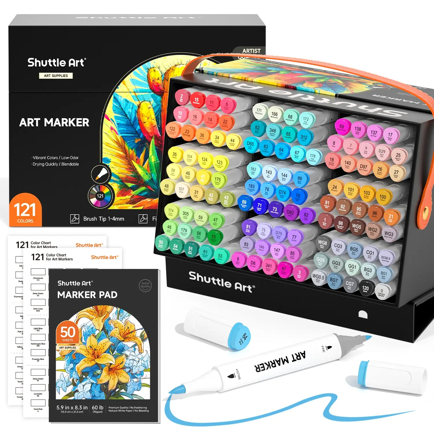 Shuttle Art 24/89/121 Colors Dual Tip Alcohol Based Art Markers, 88/120 Colors plus 1 Blender Permanent Marker with Case Perfect for Coloring Books Sketching Card Making,back to school,back to school shopping,back to school,back to school haul