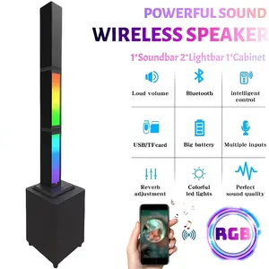 Active Powered Column Line Array Portable PA System, Split Type Wireless Audio Lound Speaker with 3-Channel Mixer, Dual Atmosphere Lights for Professional Live Bands, DJs, Events, Outdoor