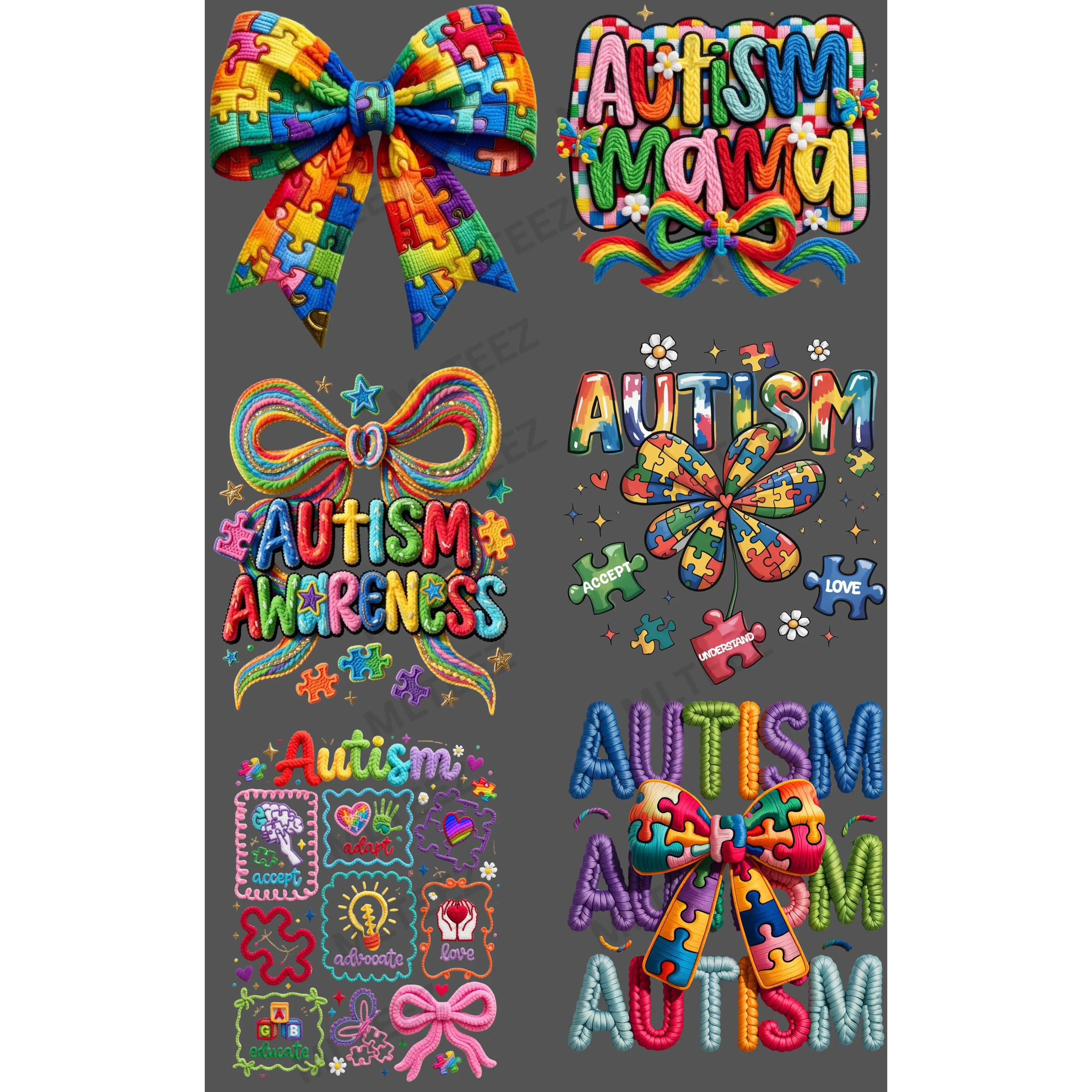 AUTISM (7) PREMADE GANGSHEET - 22X36 DTF TRANSFERS - DIRECT TO FILM