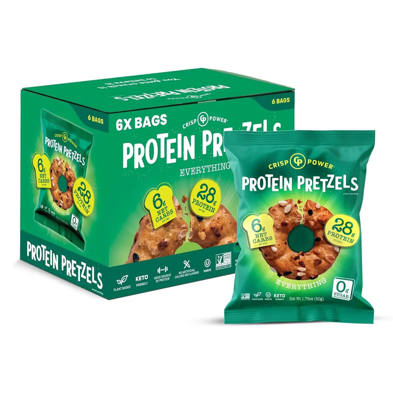 Crisp Power Protein Pretzel Snack, Everything Flavor - 6-Pack (10.5 oz / 300 g)