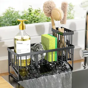 Sink Caddy Sponge Holder for Kitchen with Brush Holder and Stainless Steel Self Drain Tray, for Sponge, Soap Dispenser Storage Accessories