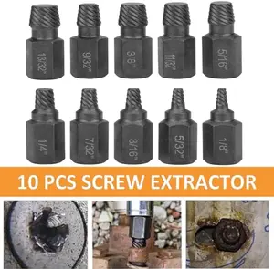 10Pcs Damaged Screw Extractor Kit-Alloy Steel Broken Screw Extractor Set,1/8" to 13/32"Damaged Nut Extractor,Stripped Screws Nuts,Bolts Drill Bit Tool