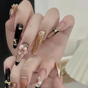 Hand-carved slender almond French press-on nails