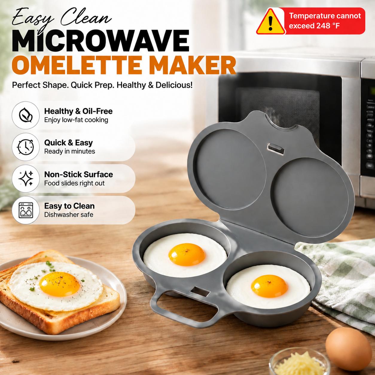 Easy to Clean Microwave Egg Steamer Mold BPA‑Free,Food‑Grade Plastic PP Material - Non-Stick,2 Cup Round Egg Maker, Perfect Shape, Quick Prep, Healthy Cooking Gadget for Kitchens, Easy Egg Cooker Home Egg Boiler Dishwasher-safe Omelette Maker (Dark Gray)