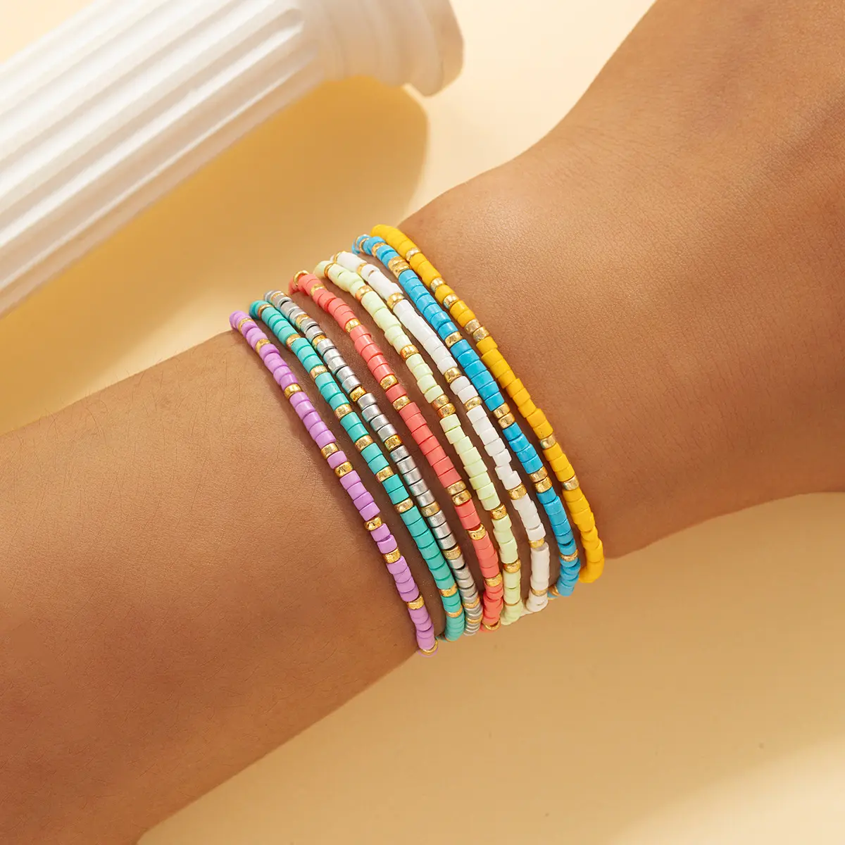 Boho Colorful Seed Bead Stretch Bracelet Set for Women – Minimalist Layered Stackable Elastic Beaded Bracelets, Handmade Friendship Jewelry, Everyday Summer Accessories (8PCS)