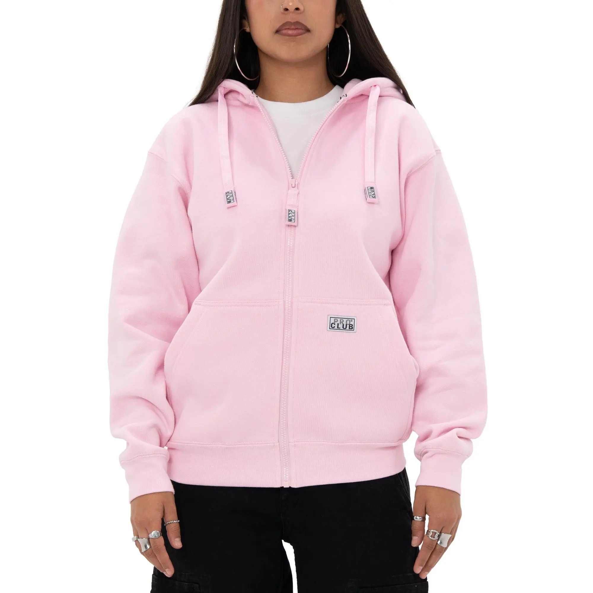Pro Club Women's Heavyweight Pink Full-Zip Fleece Hoodie — 13 oz Cotton Blend Zip-Up Sweatshirt, Relaxed Fit with Drawcord Hood & Front Pockets, Casual Everyday, Sizes XS–5XL, Style, Fabric, Adjustable, Long Sleeve, Sweatshirts, Soft