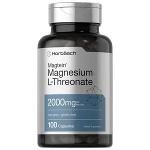 Horbäach Magtein Magnesium L-Threonate | 2000mg Supplement | 100 Capsules | For Men & Women | Non-GMO and Gluten Free