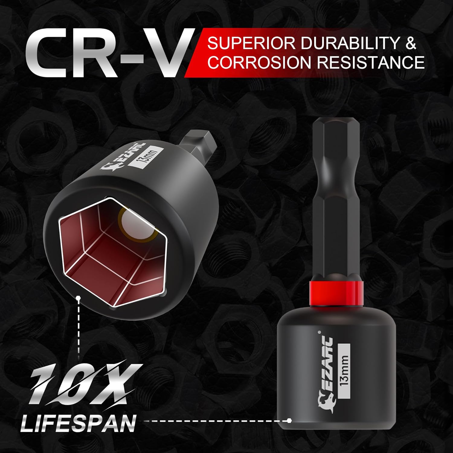 EZARC 55PCS Magnetic Impact Nut Driver Set, 1/4" Hex Shank Socket Adapter with Deep & Shallow Sockets, Wing Nut Setter, S2 Bits & Extension - Compatible with Impact Drills/Wrenches