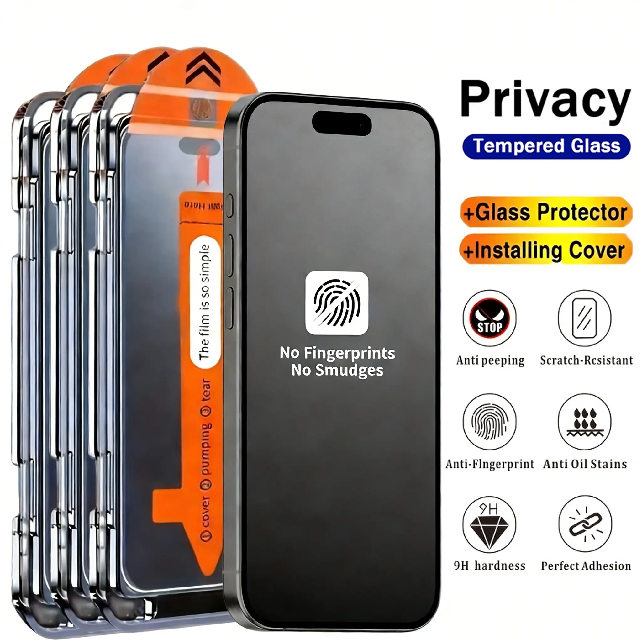 Privacy Screen Protector for iPhone 16/15/14 Pro Max Samsung S24 series, Dust-free Film, Anti-Spy, Fingerprint Resistant, Military-Grade Shatterproof Protection shockproof