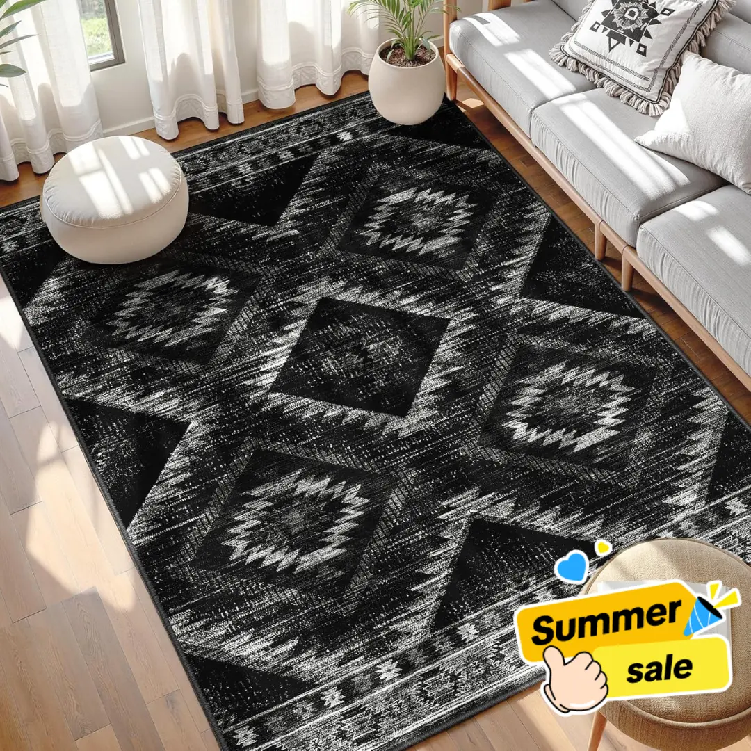 BESTSWEETIE | Western Washable Area Rugs – Large Boho Rugs for Living Room & Bedroom – Soft, Non-Slip, Faux Wool, Various Sizes, OEKO-TEX Certified, Aztec Modern Rugs for Rustic Farmhouse Home Decor, Home Essentials & Back-to-School Dorm Essentials
