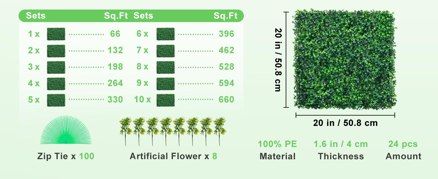 Artificial boxwood panels packaging and what's included