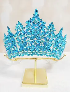 Mermaid Crown Fairy Headpiece Bridal Wedding Crown Stunning Luxury Cosplay Headdress Prom Tiara with Blue Rhinestones