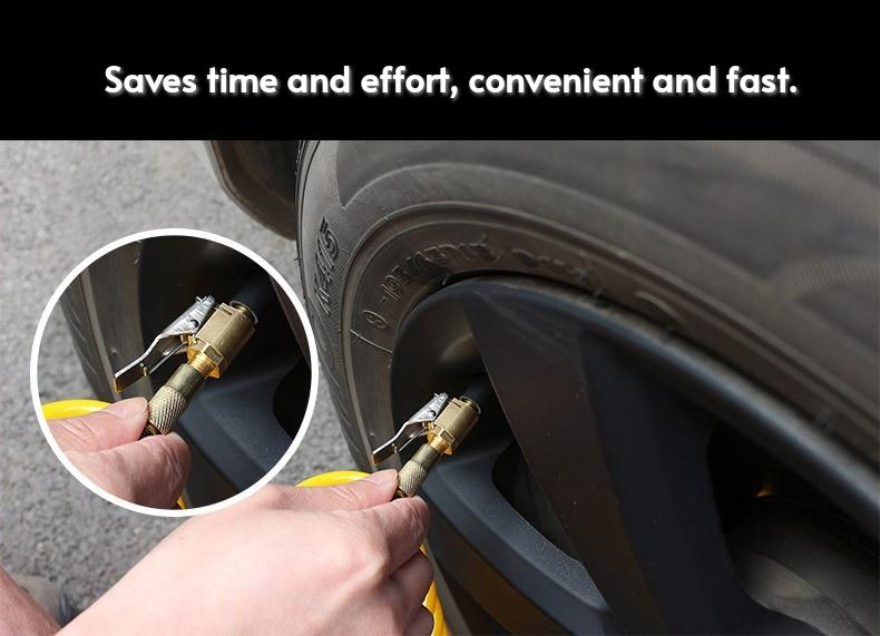 Tire Air Chuck with Clip Adapter, Brass Locking Tire Inflator Hose Adapter, Car Tire Inflator Nozzle Connector for Vehicle, Automotive Tire Inflator