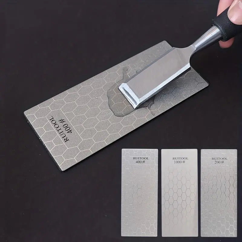 3-Piece Compact Size Industrial-Grade Diamond Surface Porcelain Stone Knife Sharpener Set, Locked-In Rubber Base, Non-Slip, Small Footprint, Dry/Wet Use, Durable, No Battery, No Magnets for Chef Knives