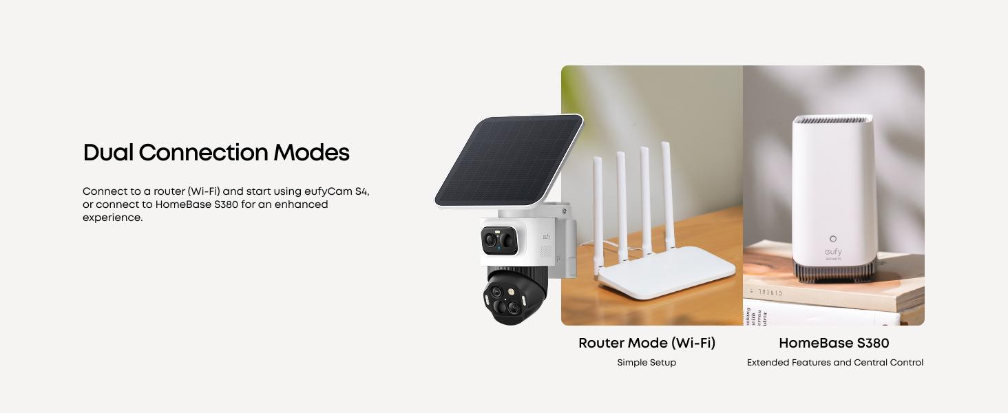 eufy Security eufyCam S4（2-Cam Kit with Homebase S380）, Solar Security Camera Wireless Outdoor, Triple Lens Bullet-PTZ Cam, 4K UHD, 360° Pan and Tilt, Auto Track, 8× Hybrid Zoom, Color Night Vision, HomeBase S380 Compatible