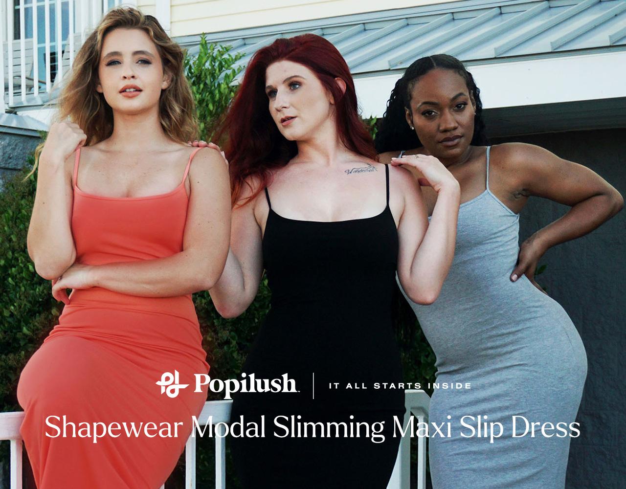 Popilush  Modal Built-in Shapewear Maxi Dress for Women - Sleeveless Spaghetti Strap Backless Slimming Dress for Cocktail Party Basic Minimalist Elegant Outfits
