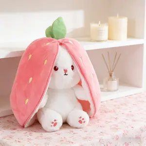 Strawberry Bunny Plush Toy Soft Kawaii Stuffed Animal for Cuddling Gifting & Room Decor Ultra Soft Skin Friendly Fabric Adorable Design