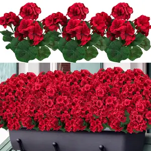 8 Bundles Artificial Red Geraniums 8" Diameter UV Resistant Silk Flowers, Perfect Mother's Day Gift for Outdoor Garden Patio & Indoor Table Centerpieces Decor