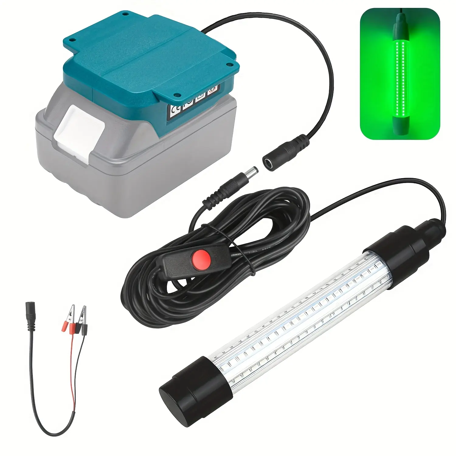 Underwater Green Fishing Light Compatible with Makita 18V Battery,Super bright underwater 126LED fishing light for attracting crabs ,squid,Cod and Sea Bass,13W, 1512 lumens,Night fishing lights,fishing accessories, underwater lighting(No Battery)